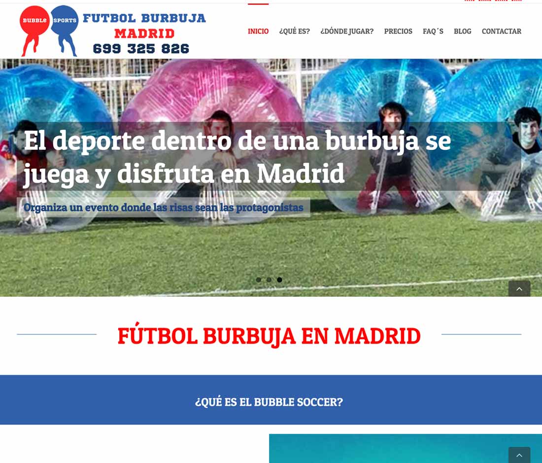 Fútbol Burbuja en Madrid Cliente web para sector ocio