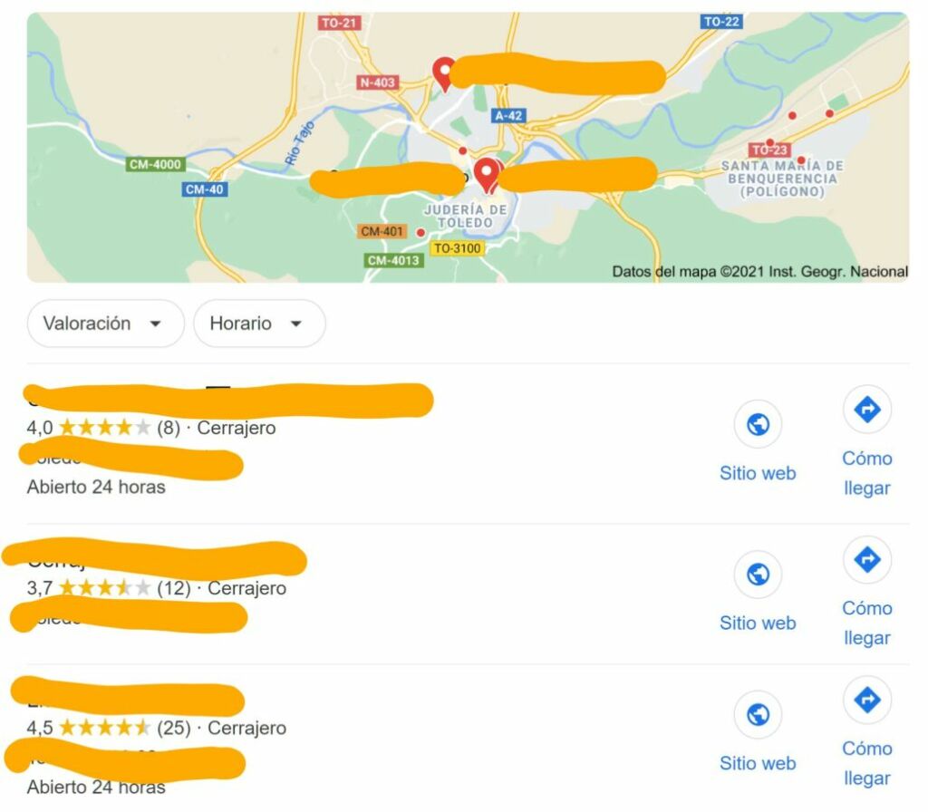 Paquete local de Google (Snack pack) Paquete local de Google (Snack pack)